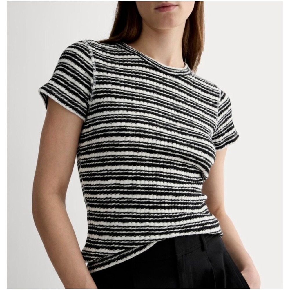 Everlane‎ Cozy Rib Tee in Bone & Black Striped Knit Size XXL